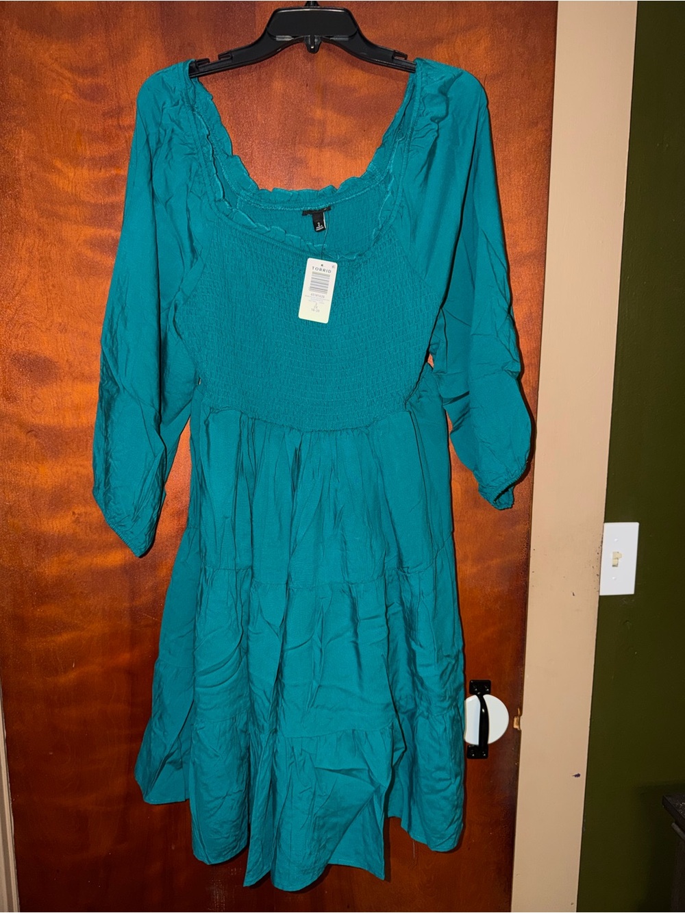 torrid Teal Smocked Square-Neck Midi Dress